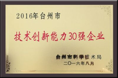 臺(tái)州市技術(shù)創(chuàng)新能力30強(qiáng)企業(yè)